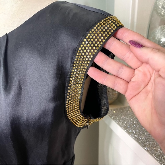 Ted Baker London Black Silk & Rhinestone Elate Midi Sheath Dress 3 Medium - Picture 7 of 15